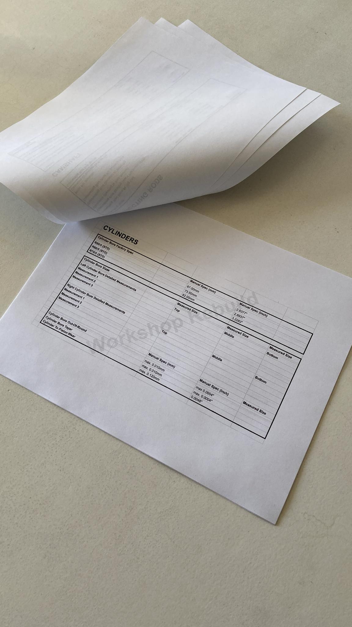 Engine Build Record Sheet BMW /5 Engine Build Sheet – Workshop Rebuild
