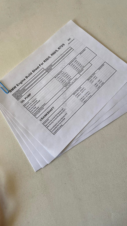 BMW /5 Engine Build Sheet